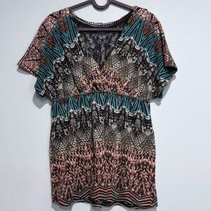 Y2K or late 90s Lace Back Babydoll dollman sleeve tunic late blue brown